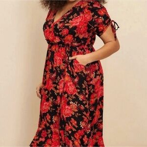 Torrid Black and Red Floral Midi Dress